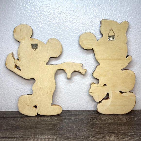 Vintage Disney Mickey N Minnie Mouse Hello Wall Hanging Wood Art Sculpture - Picture 2 of 12